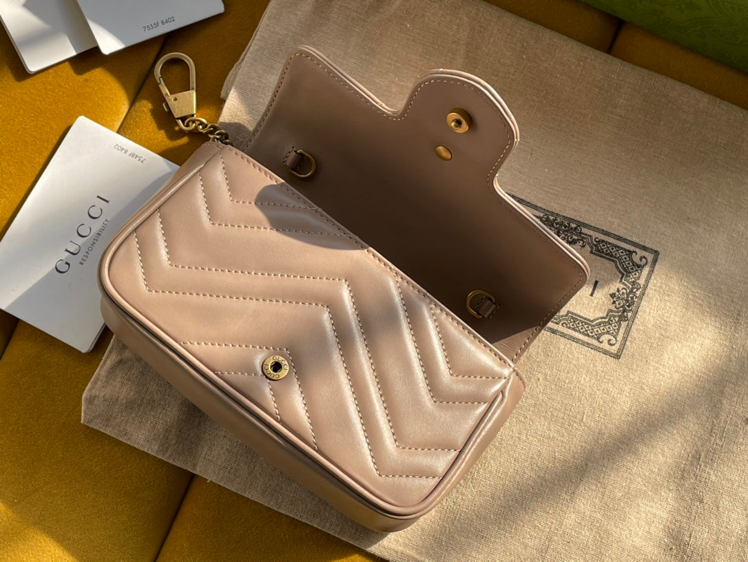 Gucci Marmont Mini 16 Bag in Beige Calfskin