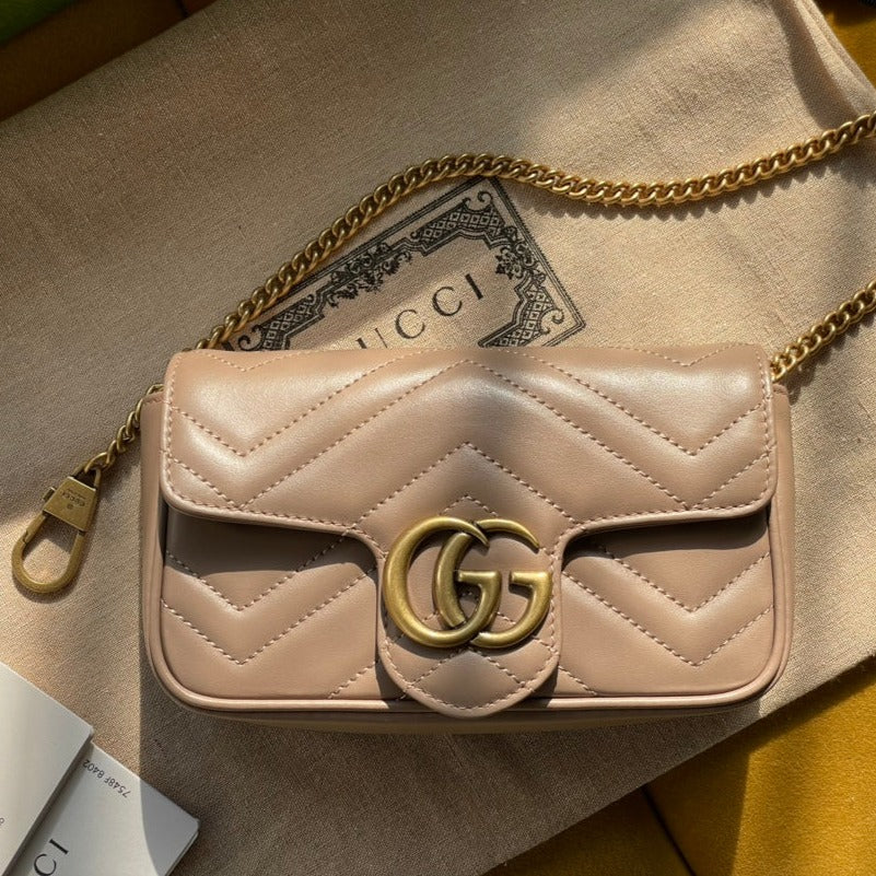 Gucci Marmont Mini 16 Bag in Beige Calfskin