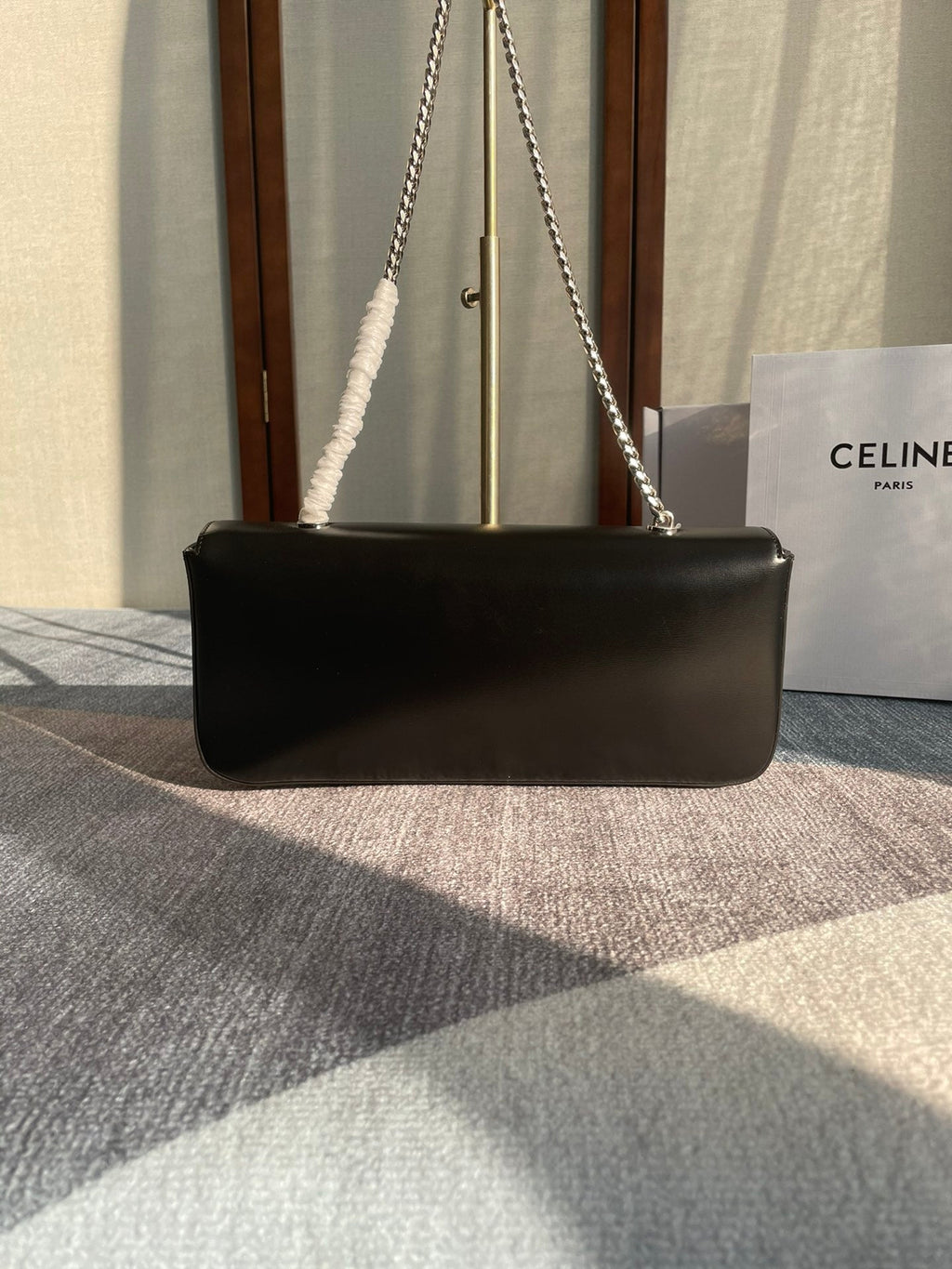 Celine Chain Shoulder Bag Claude 33 in Black Calfskin Silver Hardware