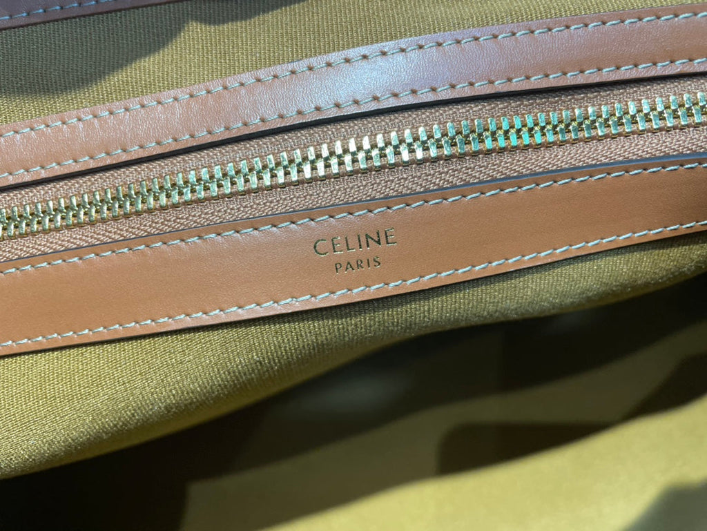Celine 25S Horizontal Cabas 43mm in Black Triomphe Canvas and Tan Brown Calfskin Bag