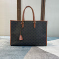 Celine 25S Horizontal Cabas 43mm in Black Triomphe Canvas and Tan Brown Calfskin Bag