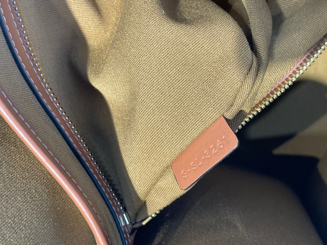 Celine 25S Horizontal Cabas 43mm in Black Triomphe Canvas and Tan Brown Calfskin Bag