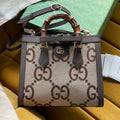 Gucci Diana 27 Mini Tote Bag in Beige Canvas and Brown Calfskin