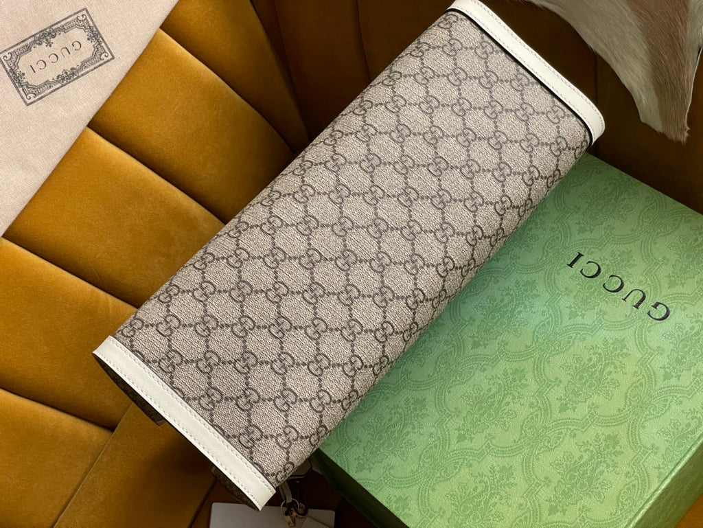 Gucci Padlock Large 35 Shoulder Bag Beige Canvas and White Calfskin