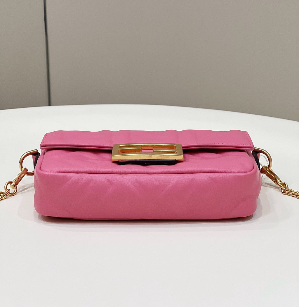 Baguette Mini 19 Dark Pink Nappa Leather Bag with Ff Motif