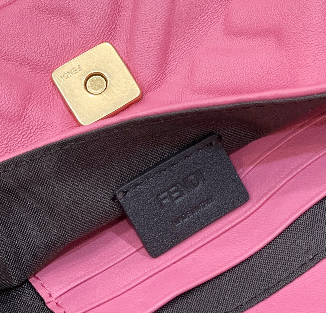 Baguette Mini 19 Dark Pink Nappa Leather Bag with Ff Motif