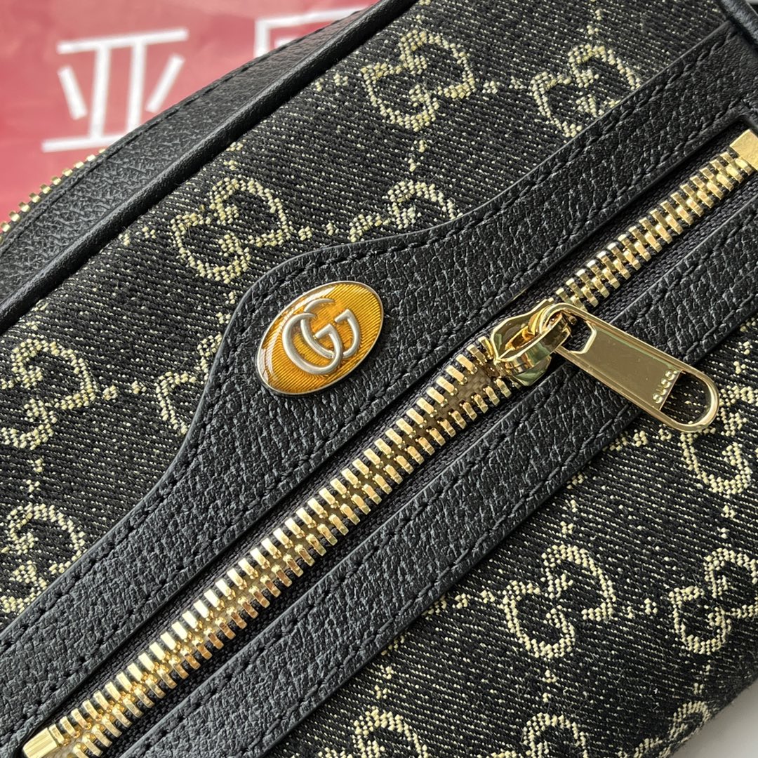 Gucci Denim Shoulder Bag 17 Black with Leather Trim