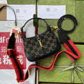 Gucci Jackie 1961 Small Handbag 19 in Black Yellow Denim and Black Calfskin Trim Gold Hardware