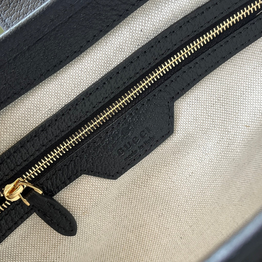 Gucci Jackie 1961 Shoulder Bag 28 in Black Yellow Denim and Black Calfskin Trim Gold Hardware