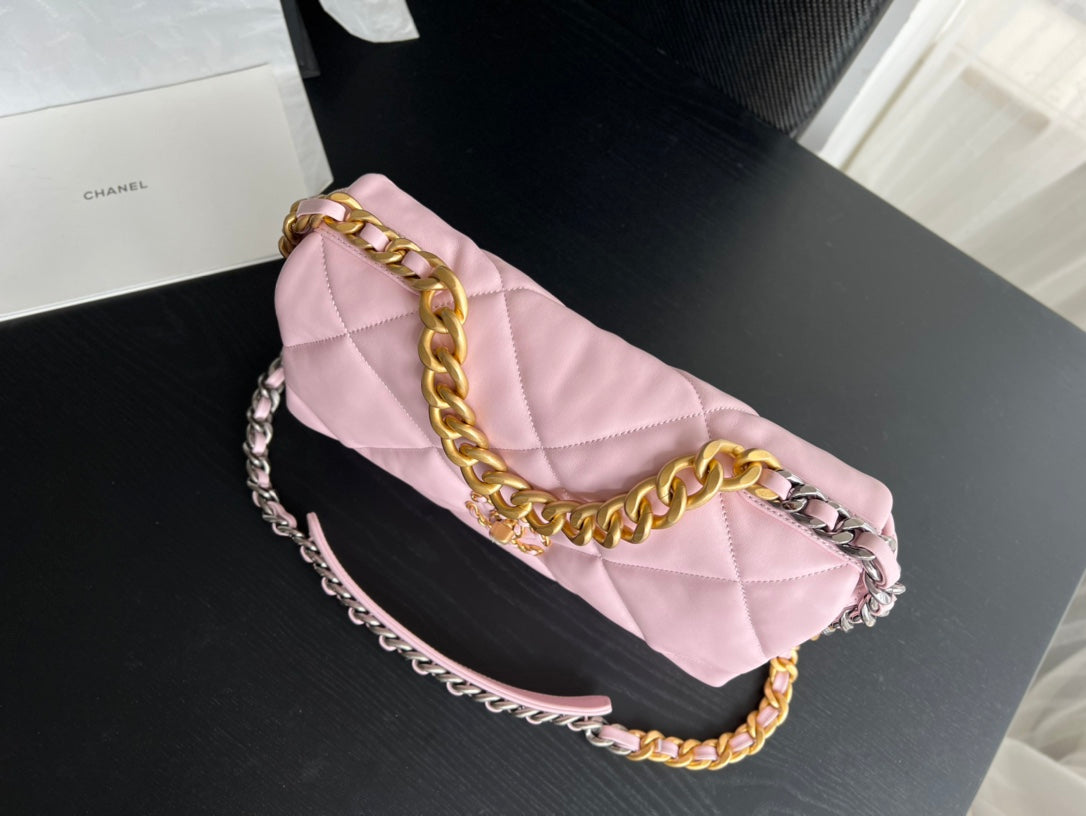 Chanel 19 Flap Bag 30 Pink Goatskin