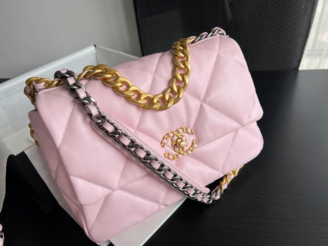 Chanel 19 Flap Bag 30 Pink Goatskin