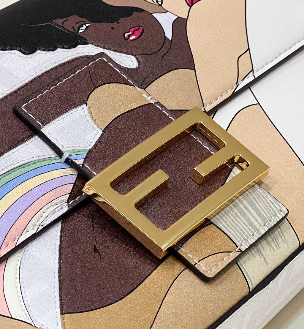 Fendi 27 Baguette Bag in White Calfskin Attach Sticker Gold Hardware