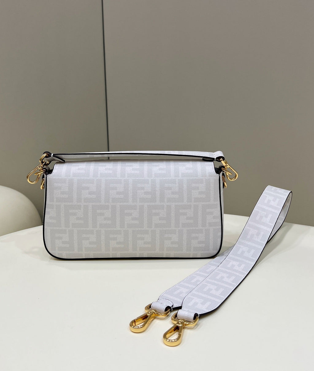 Fendi 27 Baguette Bag in White Calfskin Attach Sticker Gold Hardware