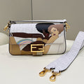 Fendi 27 Baguette Bag in White Calfskin Attach Sticker Gold Hardware