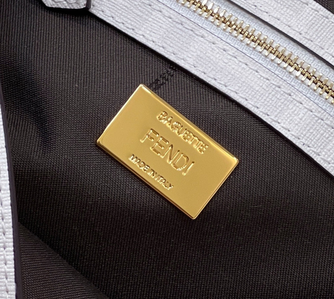 Fendi 27 Baguette Bag in White Calfskin Attach Sticker Gold Hardware