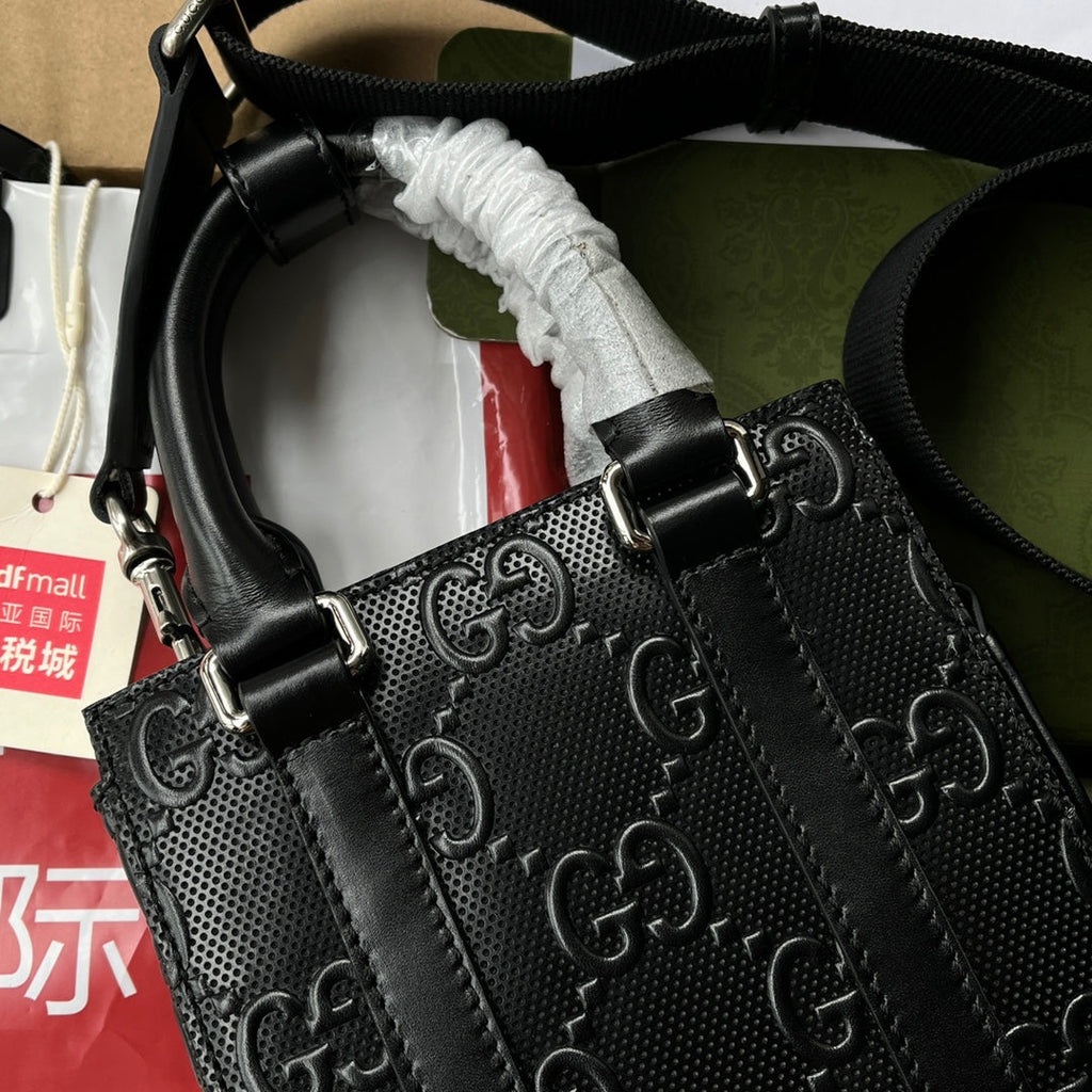 Gucci Embossed Tote Bag 20 in Black Calfskin