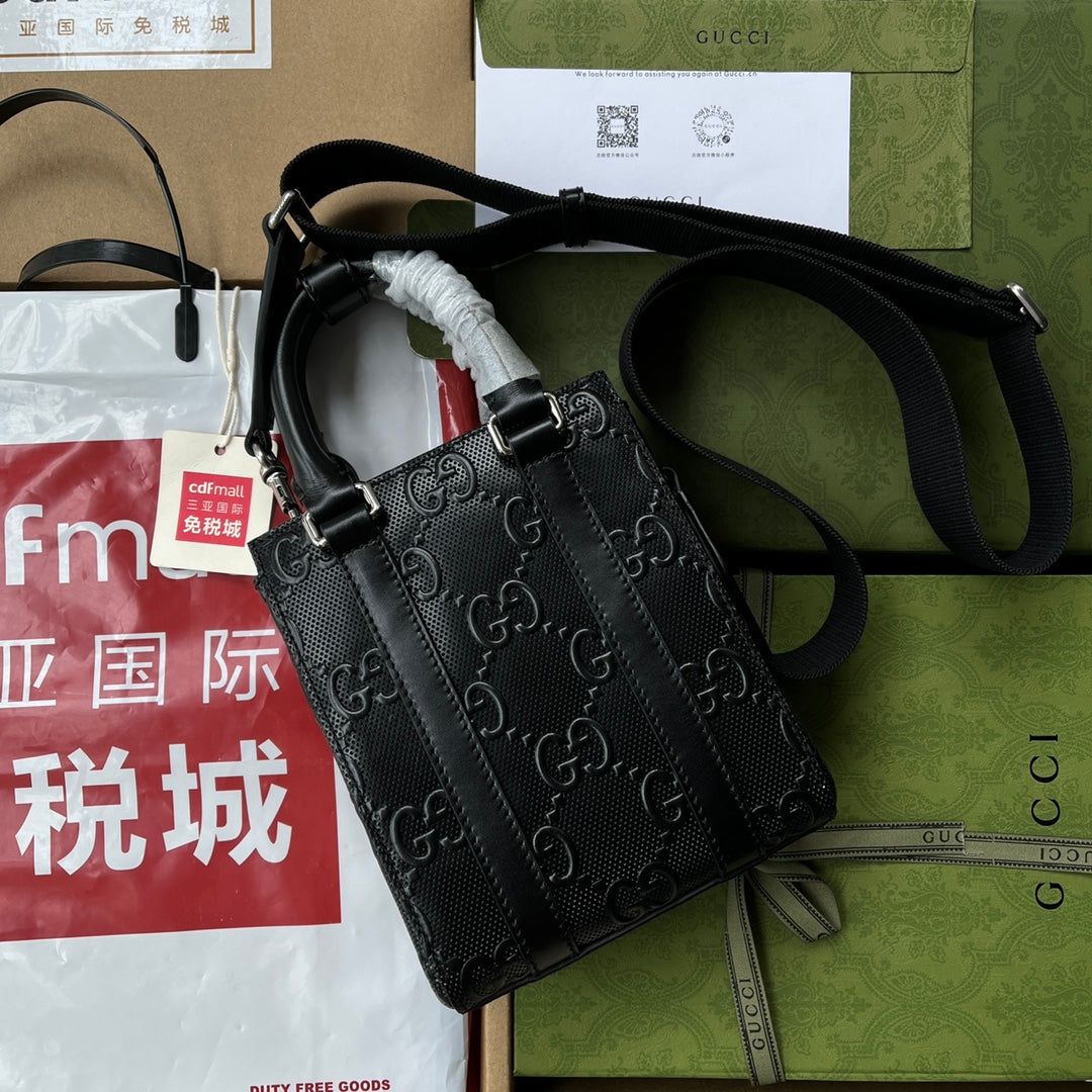 Gucci Embossed Tote Bag 20 in Black Calfskin
