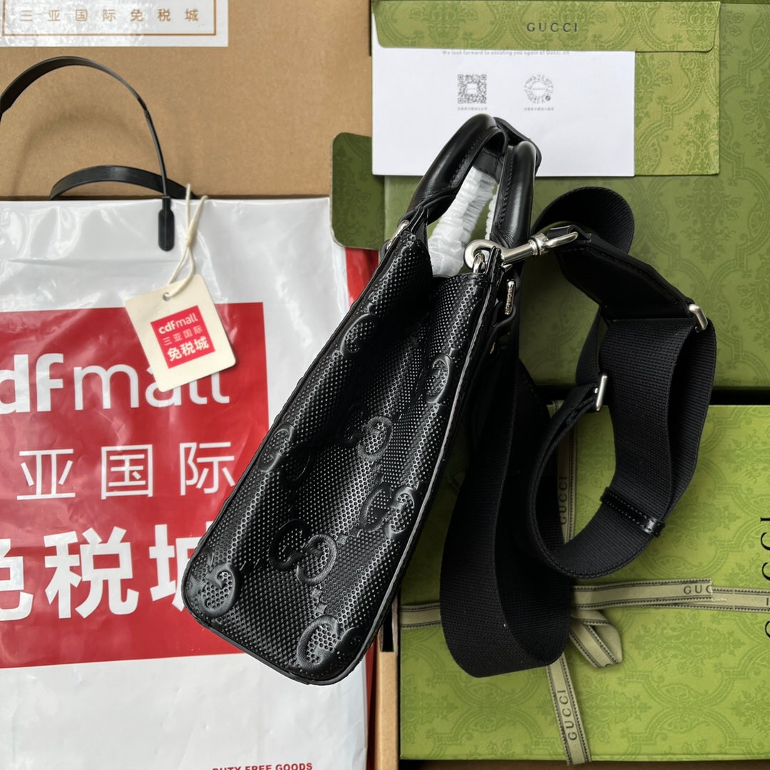 Gucci Embossed Tote Bag 20 in Black Calfskin