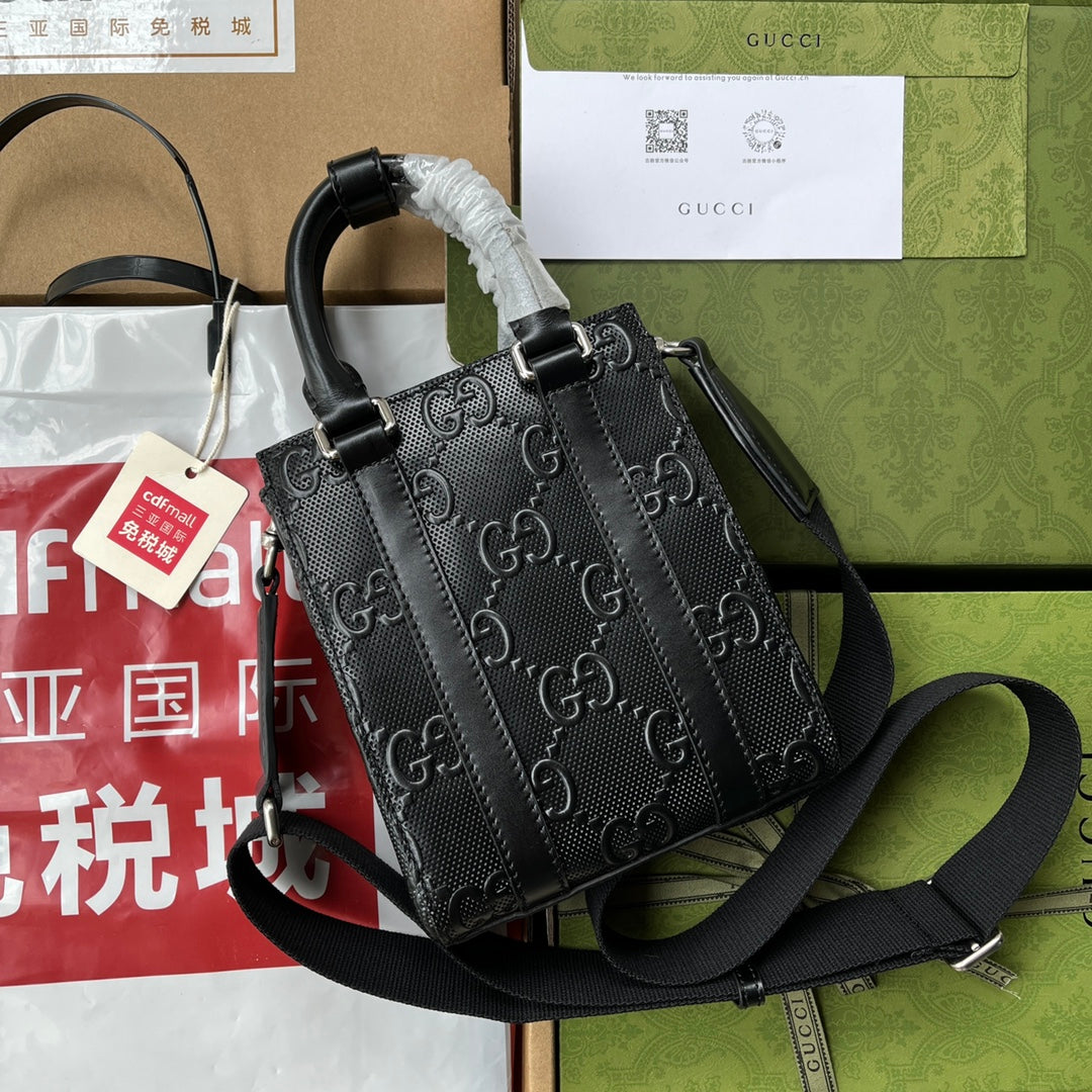 Gucci Embossed Tote Bag 20 in Black Calfskin