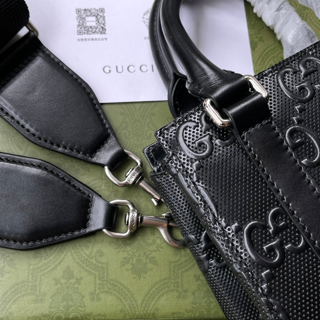 Gucci Embossed Tote Bag 20 in Black Calfskin