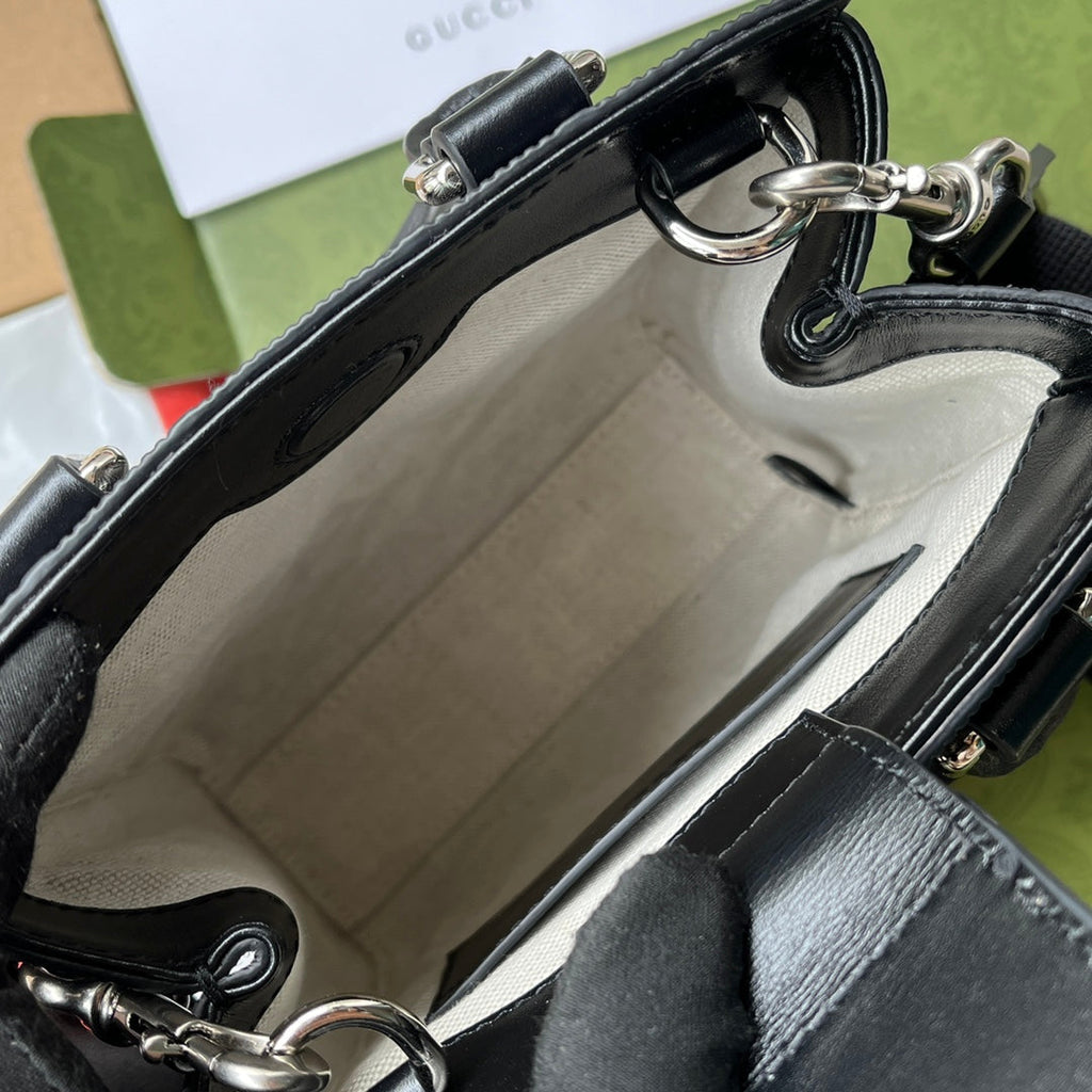 Gucci Embossed Tote Bag 20 in Black Calfskin