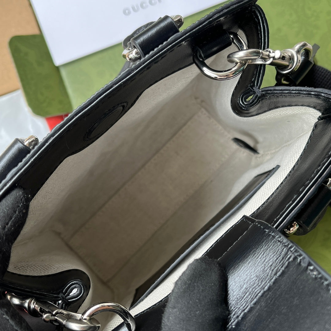 Gucci Embossed Tote Bag 20 in Black Calfskin
