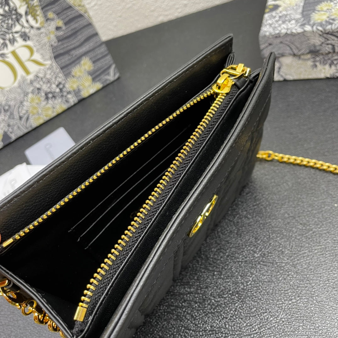 Dior Caro Pouch 19 Bag in Black Calfskin
