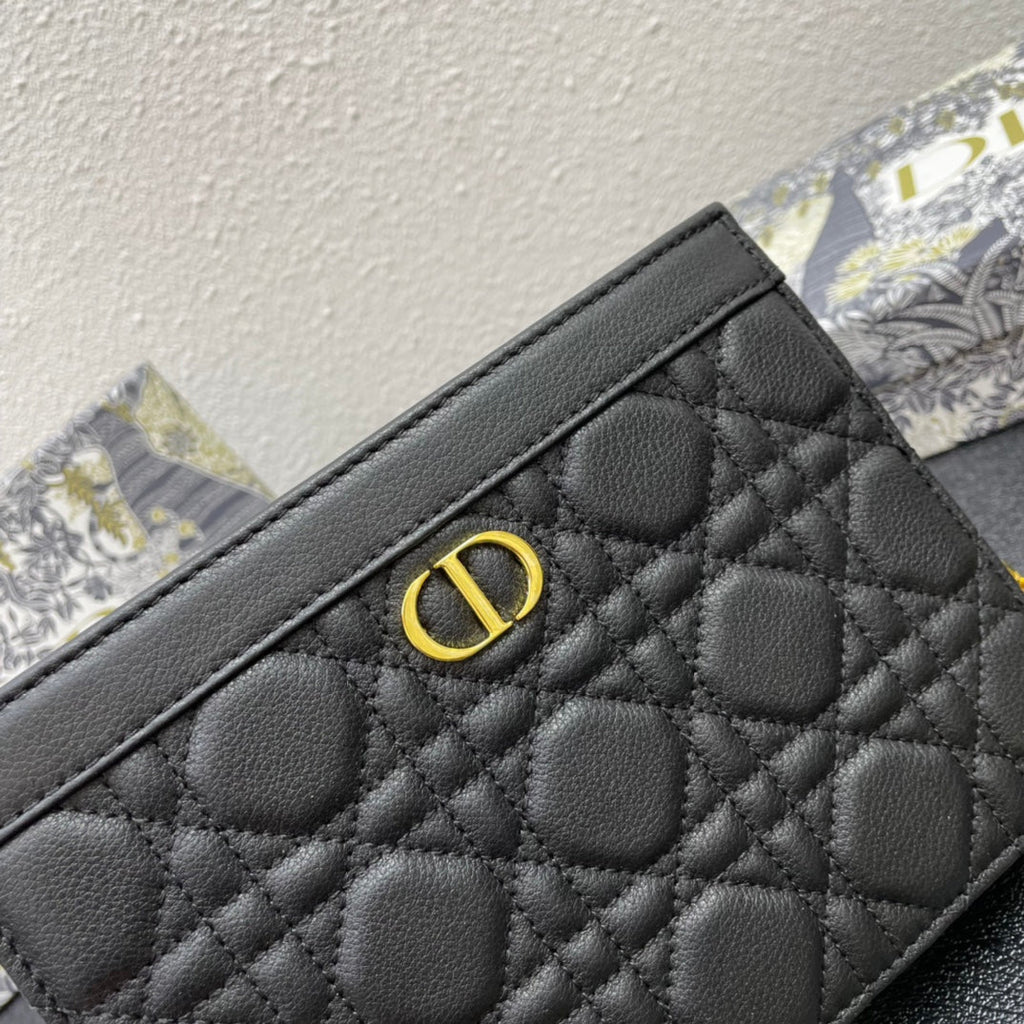 Dior Caro Pouch 19 Bag in Black Calfskin