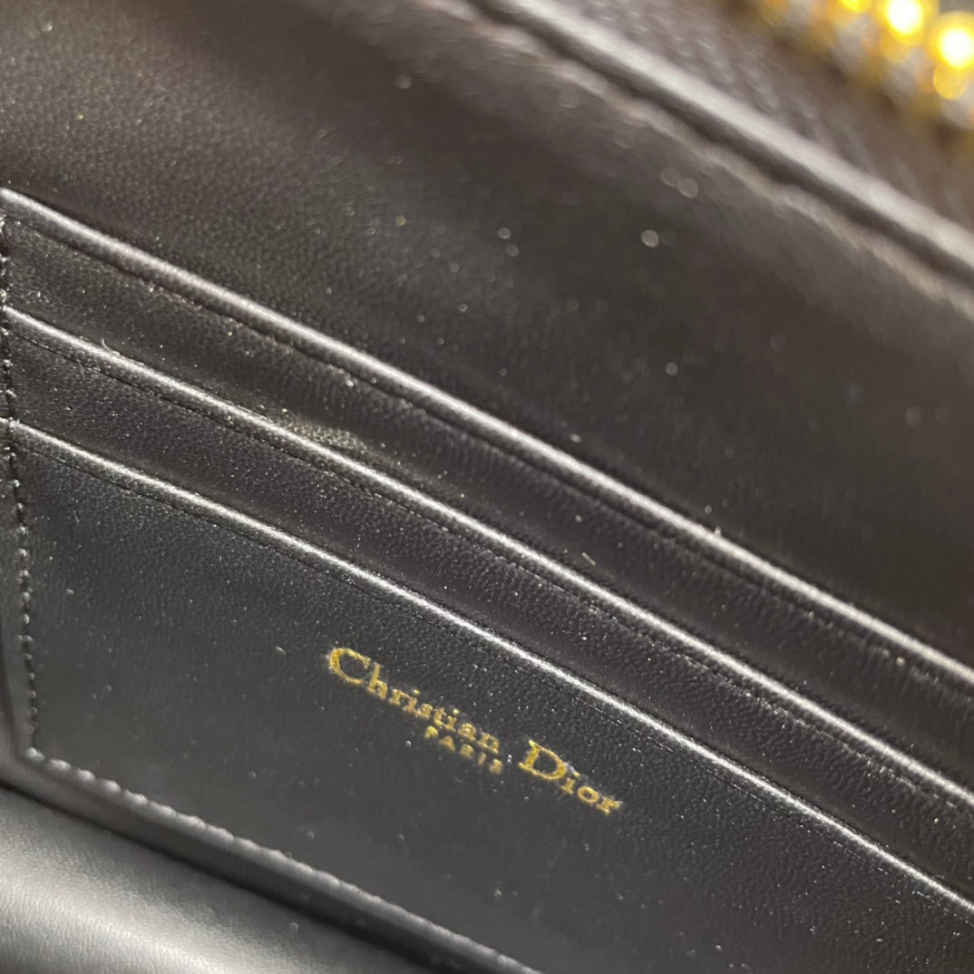 Dior Caro Pouch 19 Bag in Black Calfskin