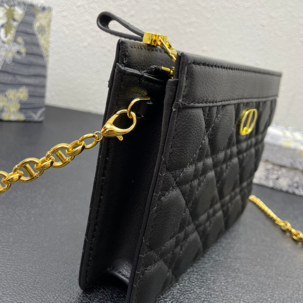 Dior Caro Pouch 19 Bag in Black Calfskin