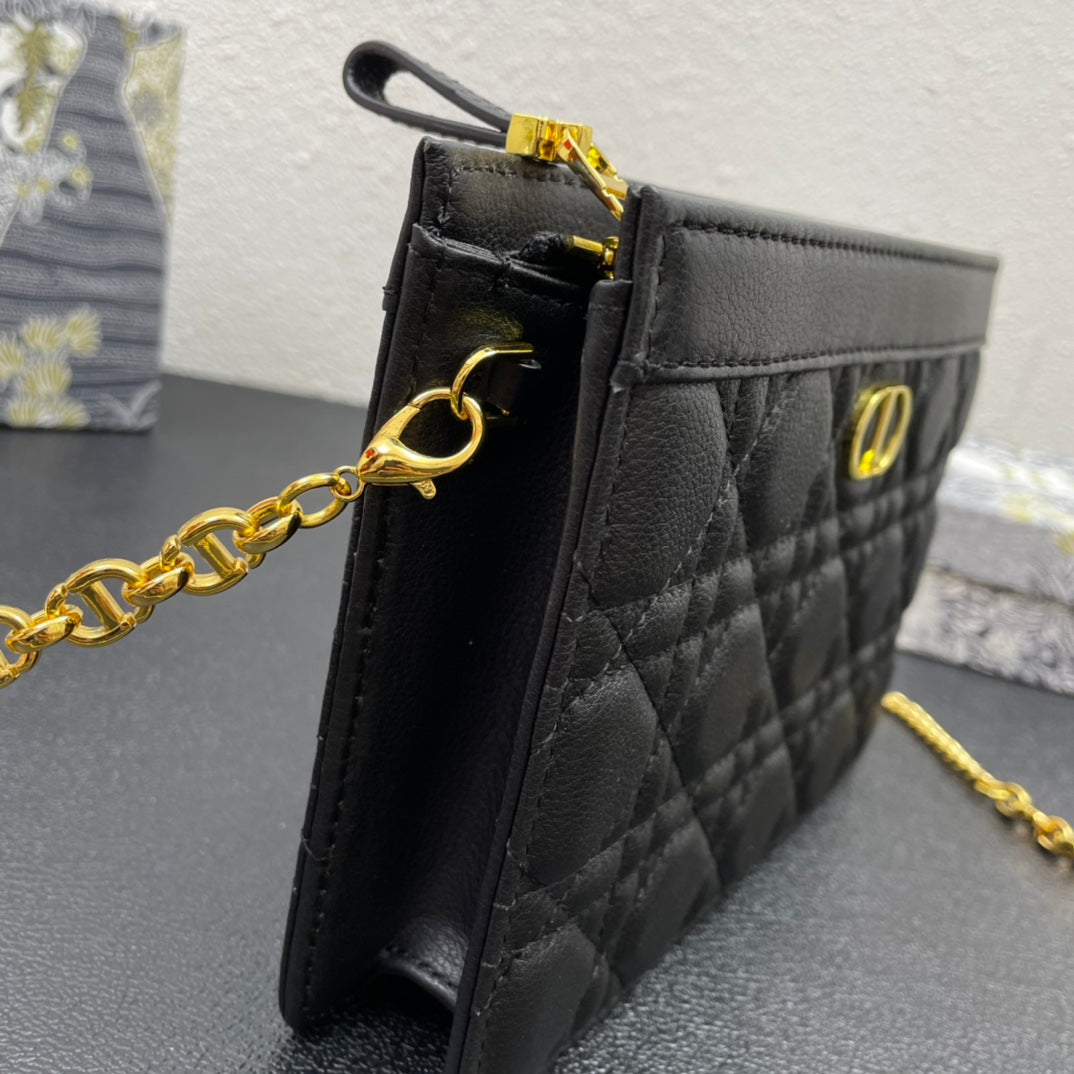 Dior Caro Pouch 19 Bag in Black Calfskin