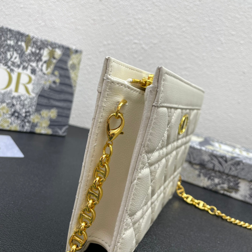 Dior Caro Pouch 19 Bag in White Calfskin