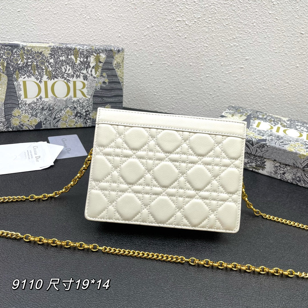 Dior Caro Pouch 19 Bag in White Calfskin