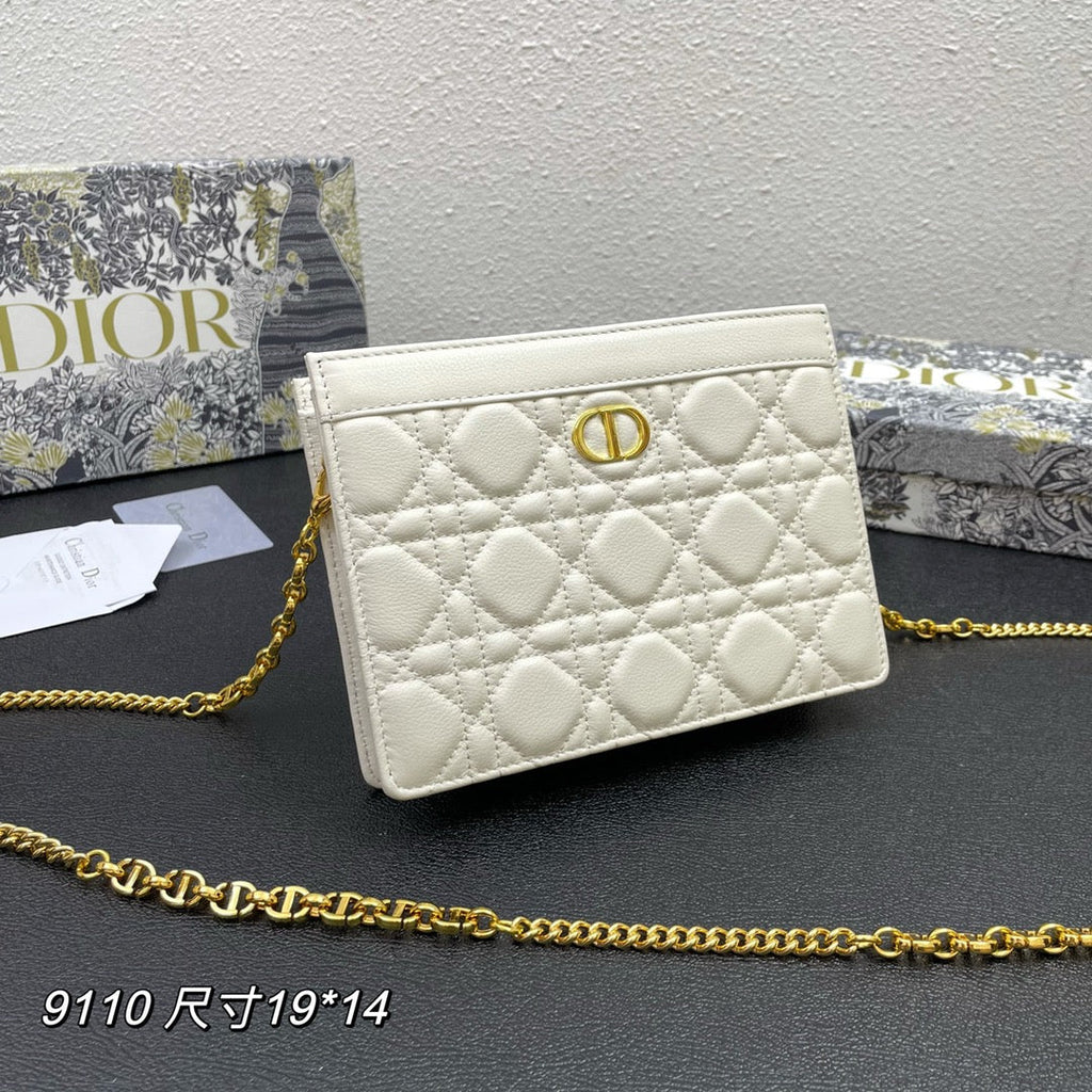 Dior Caro Pouch 19 Bag in White Calfskin