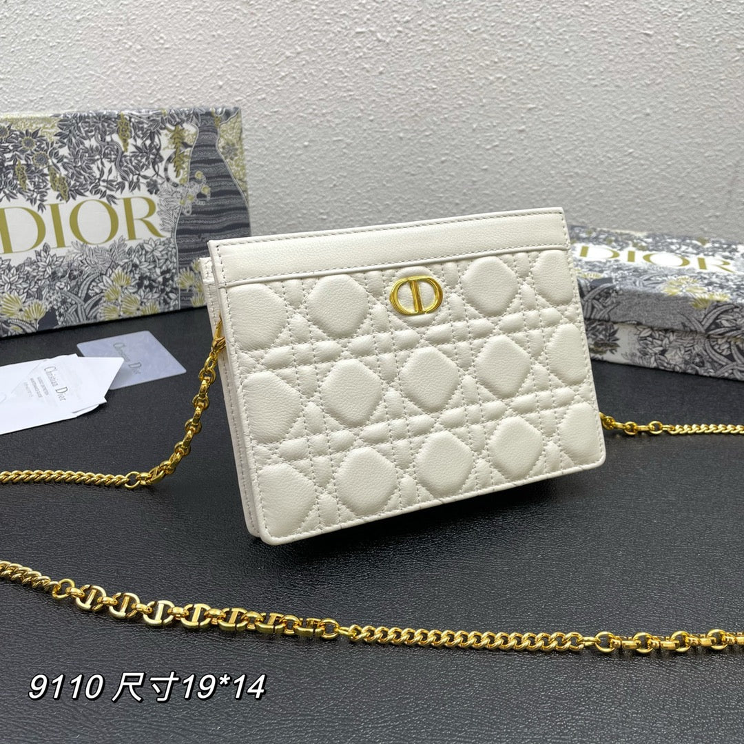 Dior Caro Pouch 19 Bag in White Calfskin