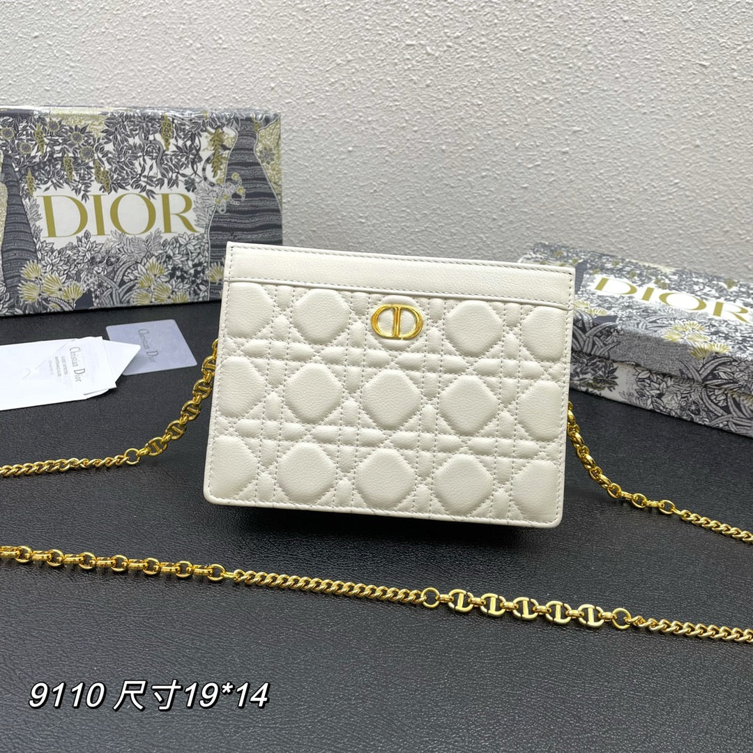 Dior Caro Pouch 19 Bag in White Calfskin