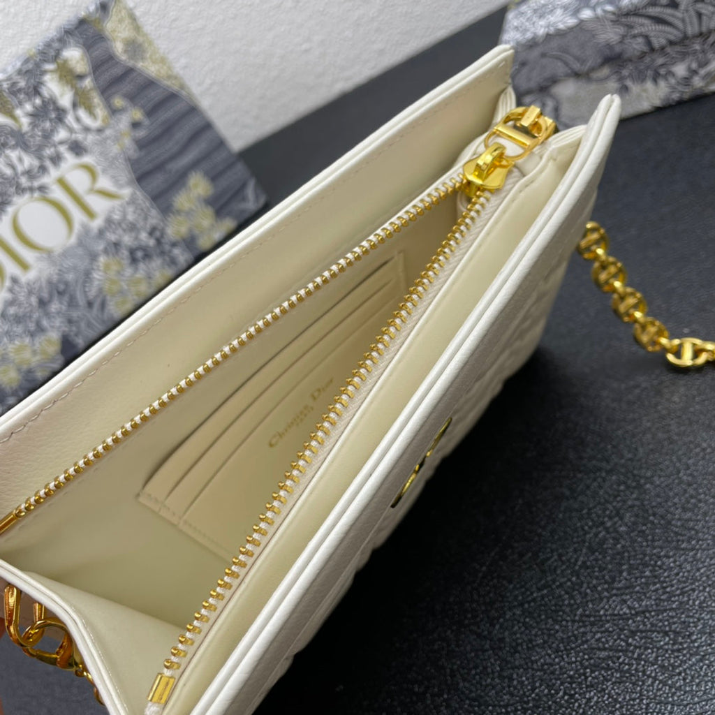 Dior Caro Pouch 19 Bag in White Calfskin