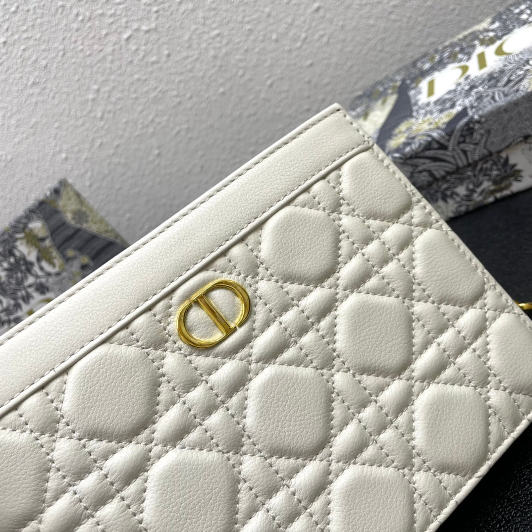 Dior Caro Pouch 19 Bag in White Calfskin