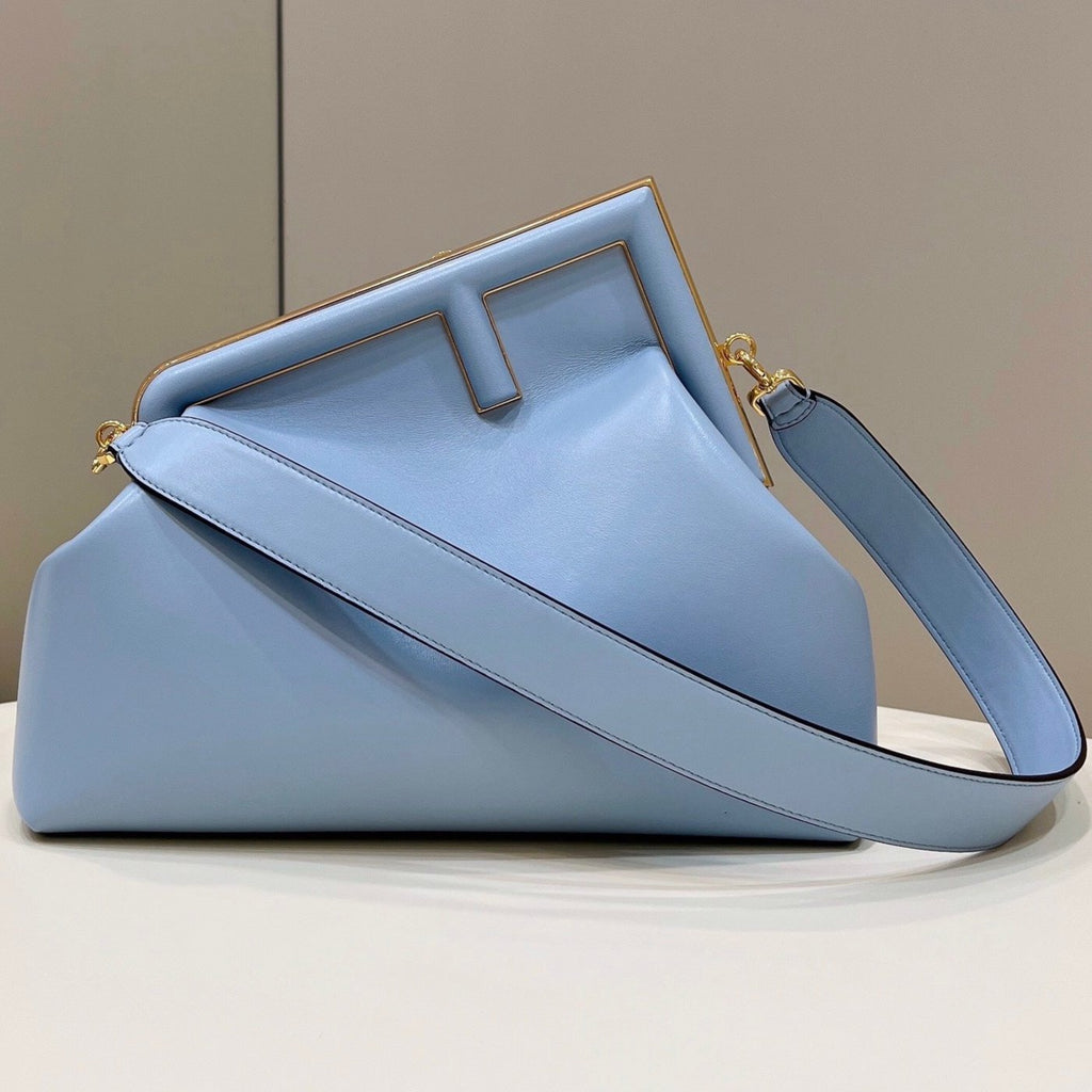 Fendi First Small 32 in Light Blue Nappa Leather Bag Gold Hardware
