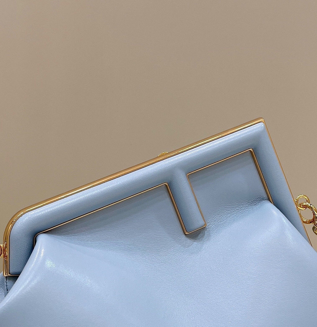 Fendi First Small 32 in Light Blue Nappa Leather Bag Gold Hardware