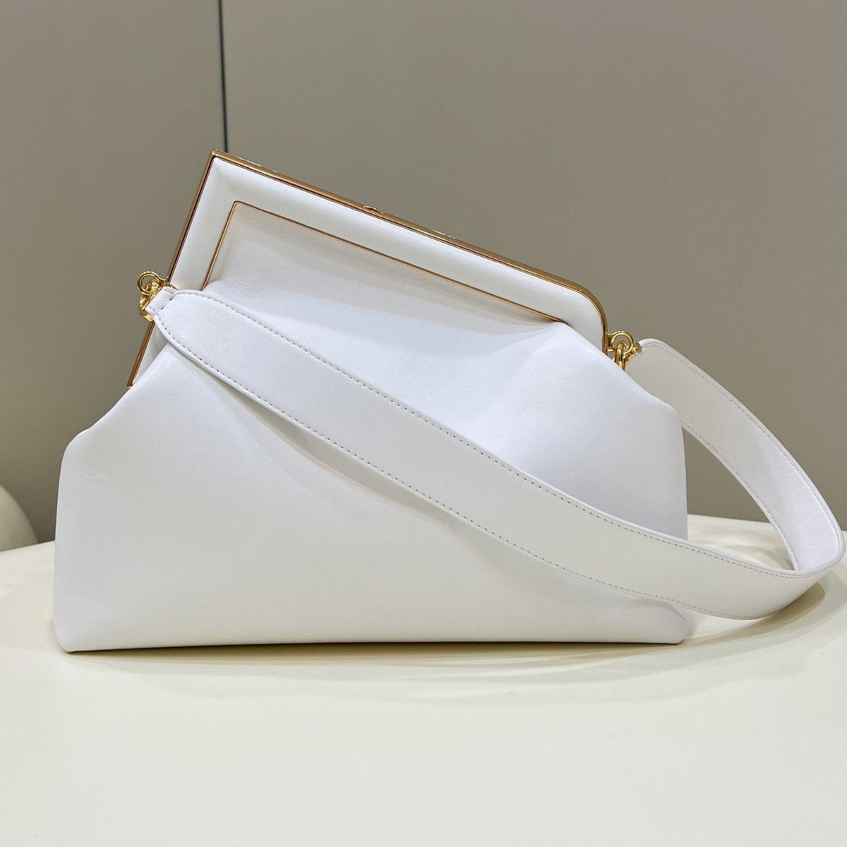 Fendi First Small 32 in White Nappa Leather Bag Gold Hardware
