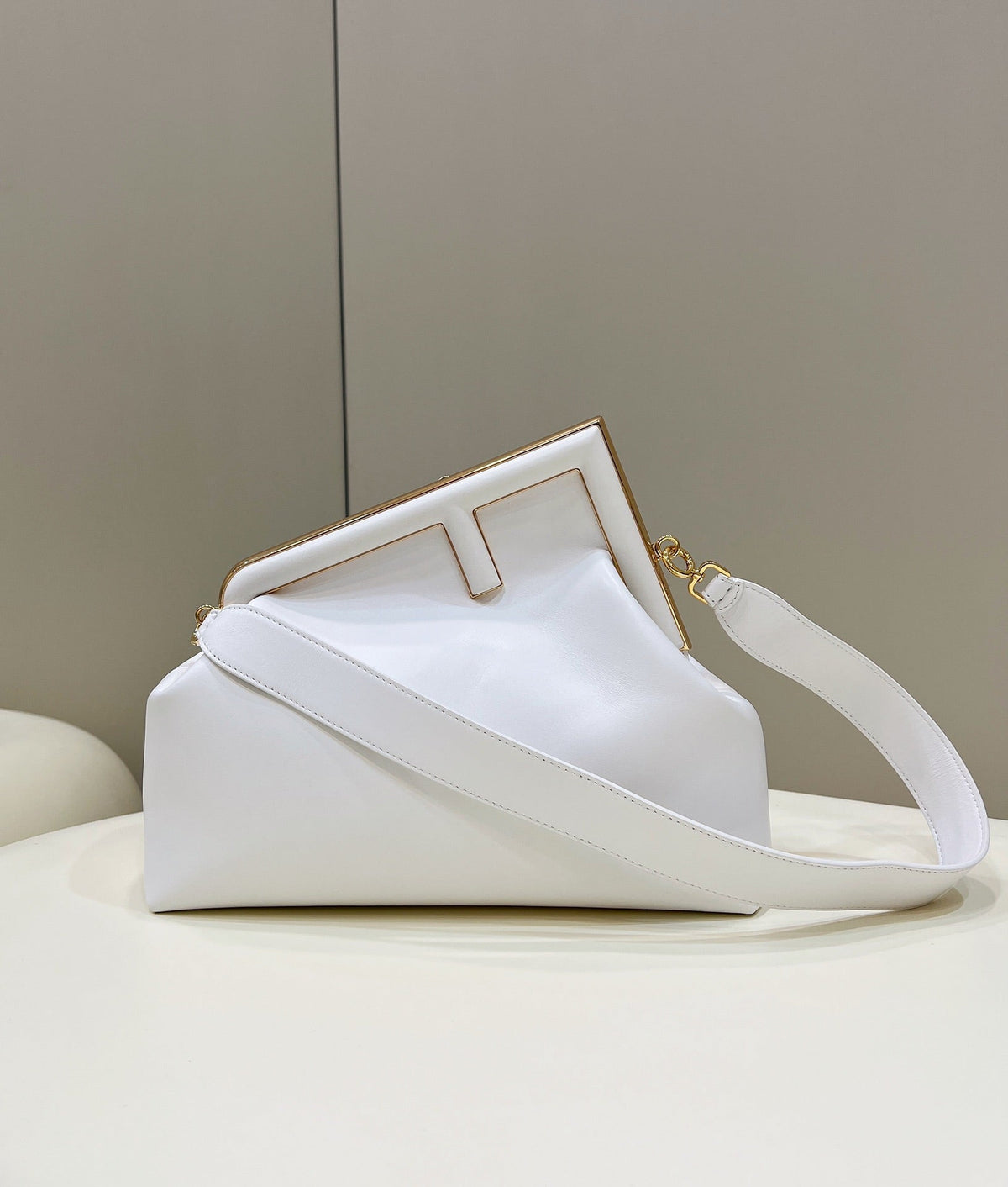 Fendi First Small 32 in White Nappa Leather Bag Gold Hardware