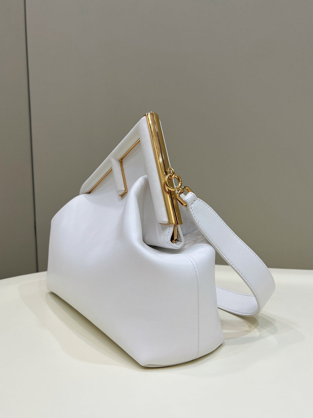 Fendi First Small 32 in White Nappa Leather Bag Gold Hardware