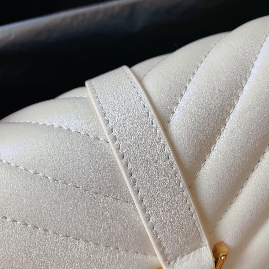 Saint Laurent College Medium 24 in White Lambskin Gold Hardware Bag