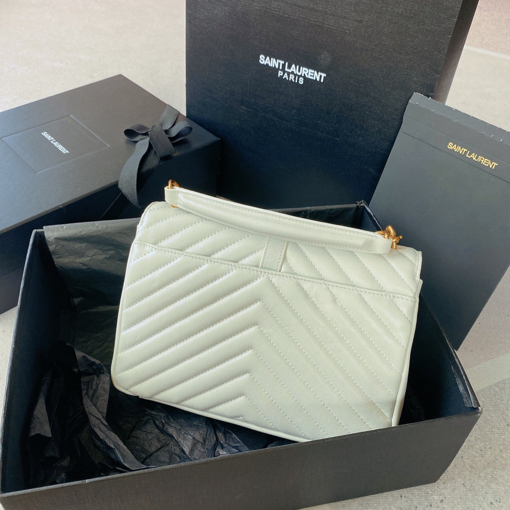 Saint Laurent College Medium 24 in White Lambskin Gold Hardware Bag