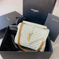 Saint Laurent College Medium 24 in White Lambskin Gold Hardware Bag