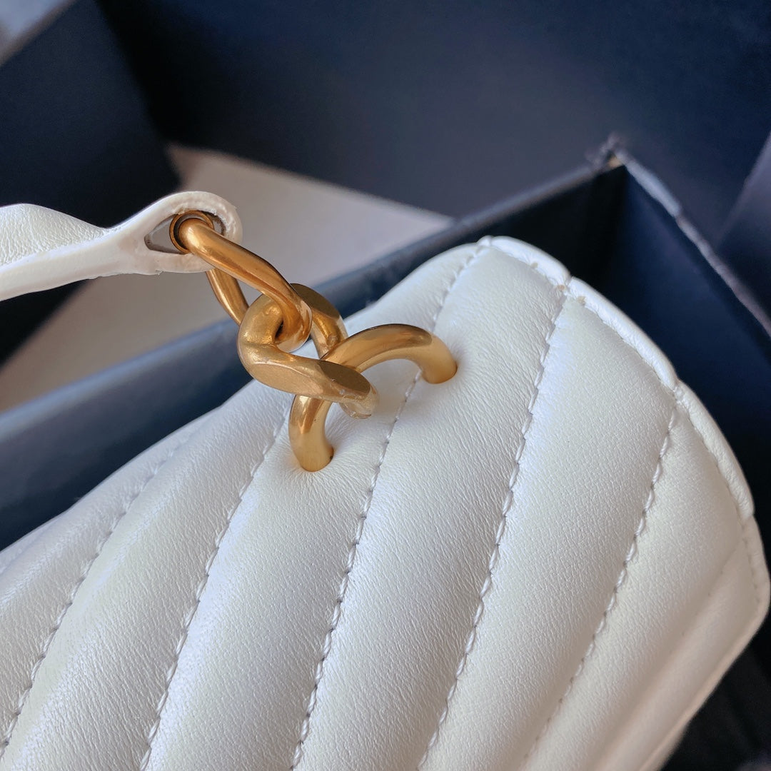 Saint Laurent College Medium 24 in White Lambskin Gold Hardware Bag