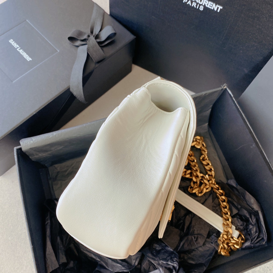 Saint Laurent College Medium 24 in White Lambskin Gold Hardware Bag