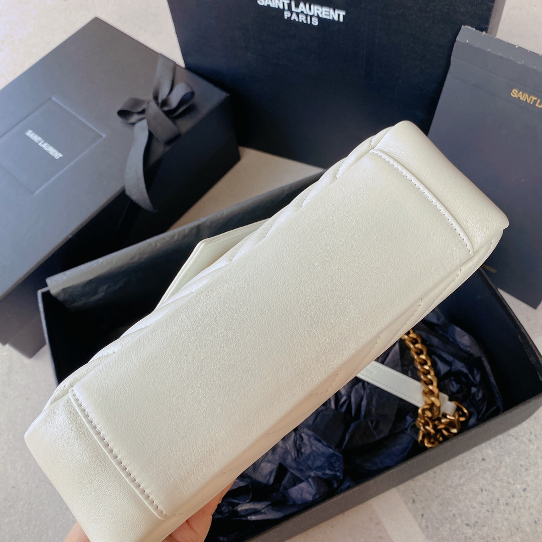 Saint Laurent College Medium 24 in White Lambskin Gold Hardware Bag