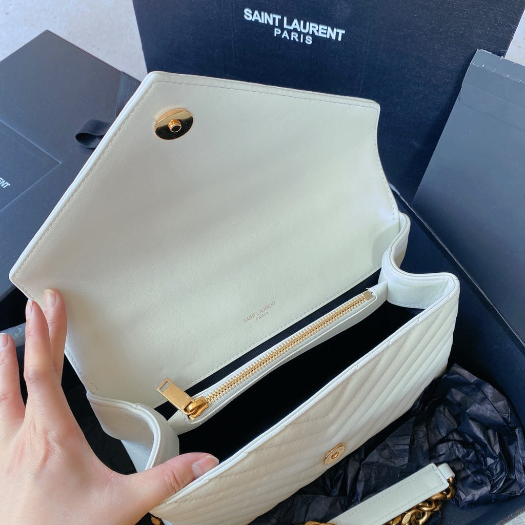 Saint Laurent College Medium 24 in White Lambskin Gold Hardware Bag